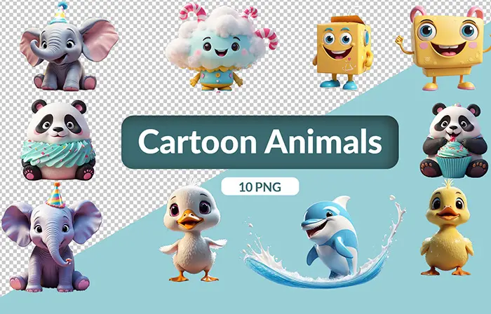 Playful 3D Cartoon Animals Elements Pack